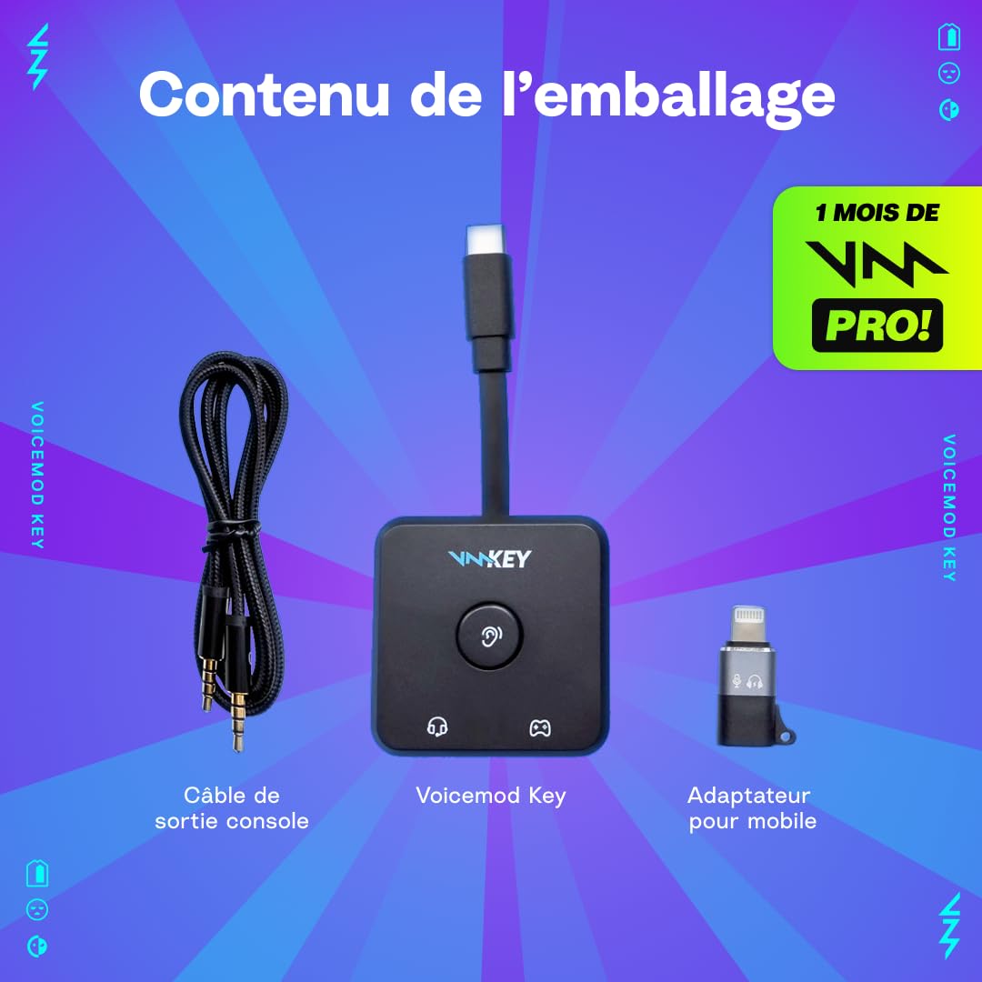 Voicemod Key - Changeur vocal et carte son VMKey en temps réel pour consoles de jeu Compatible avec PS5, PS4, XBOX, SWITCH2