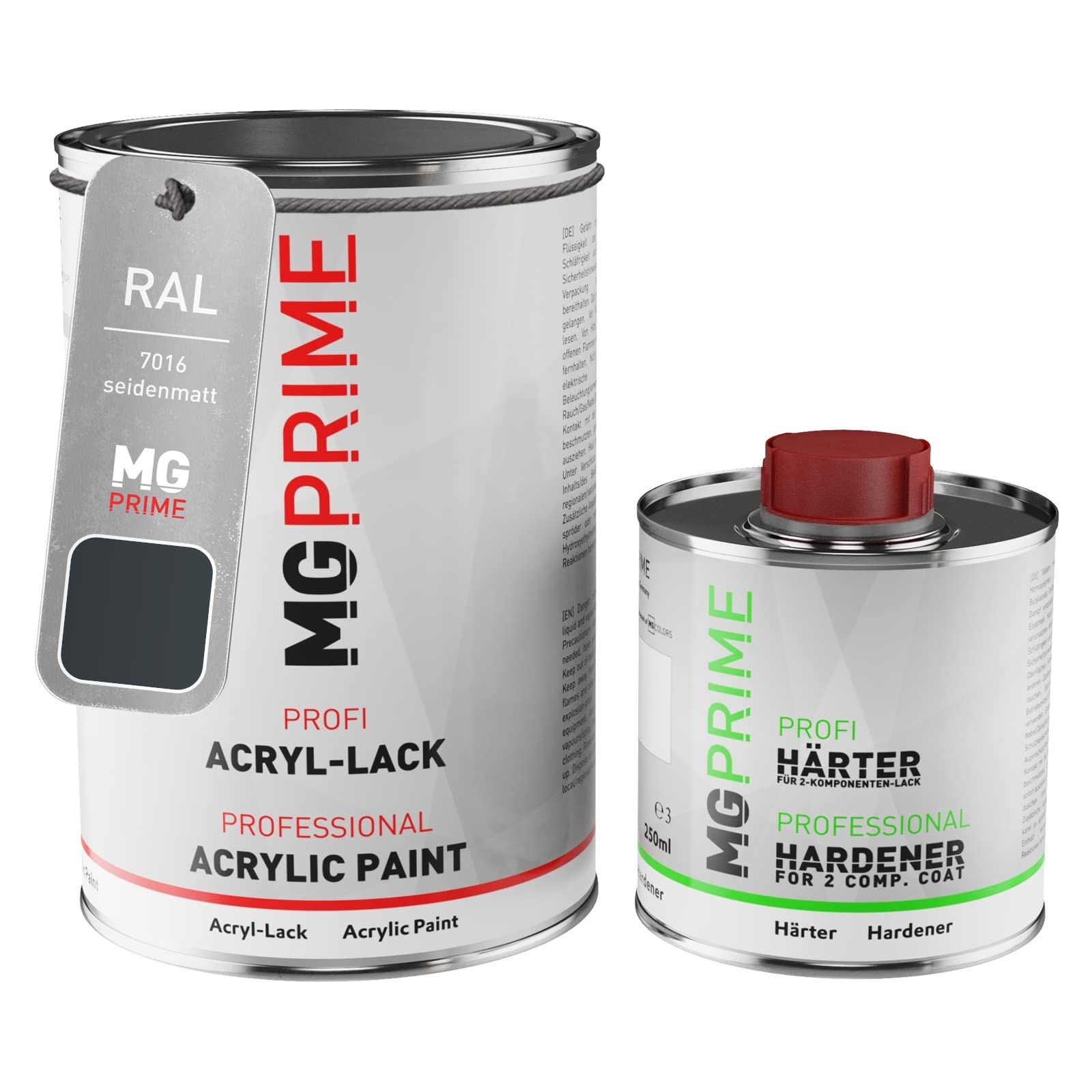 MG PRIME RAL 7016 Grigio antracite/Anthracite grey satinato Vernice acrilica 1,5 litri / 1500 ml in barattolo incl. indurente
