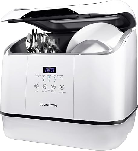 Encimera portátil para lavavajillas, lavavajillas compacto con consumo de agua de 6.5 litros, 7 programas de lavado, espray doble de 360, función