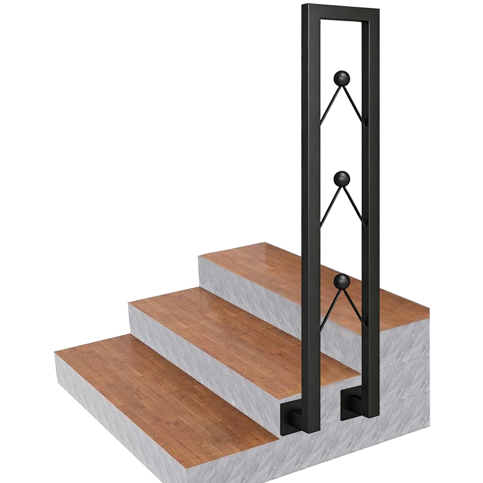 Transitional Handrail Fits 1 Step, Modern Stair Railing for Loft Villa Corridor Exterior Garden, Wrought Iron with Installation Kit - Easy to Install(90cm/35in)