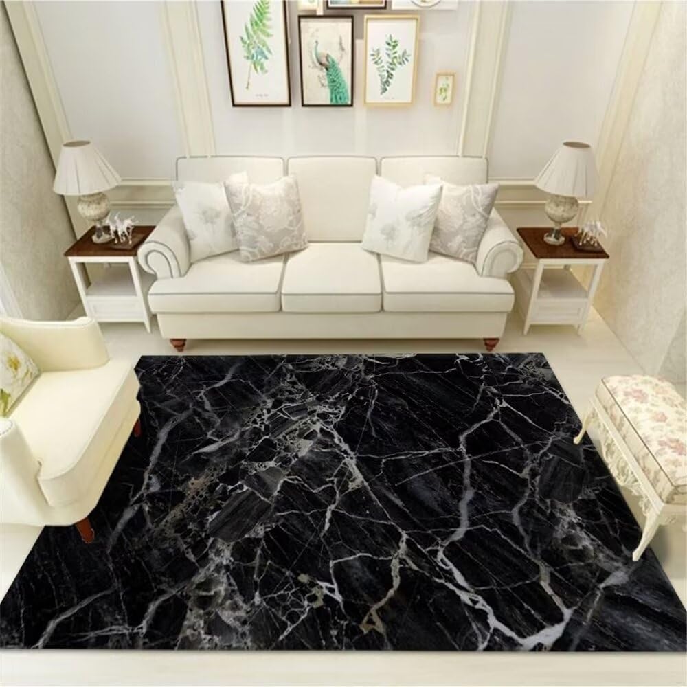 Tapis de marbre salon noir 100x160cm doux pour chambre à coucher