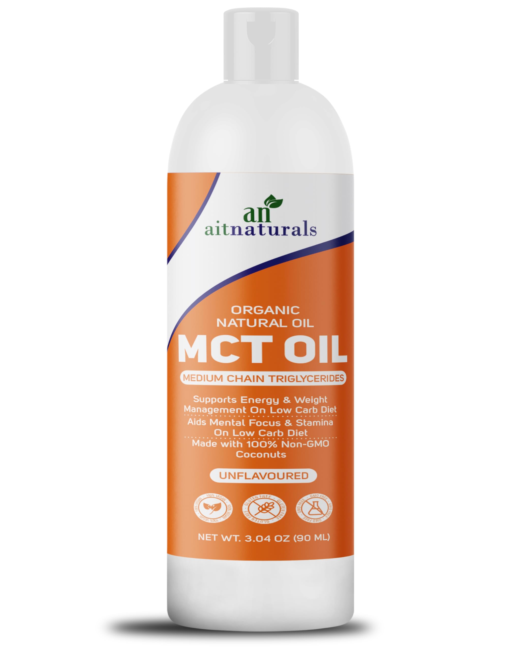 Aitnaturals Organic MCT Oil 90ml from Coconuts | Non-GMO Keto Fuel for Brain & Body Supports Energy & Weight Management | Perfect for Keto & Paleo Diet Friendly | Perfect in Coffee, Smoothies & Salads