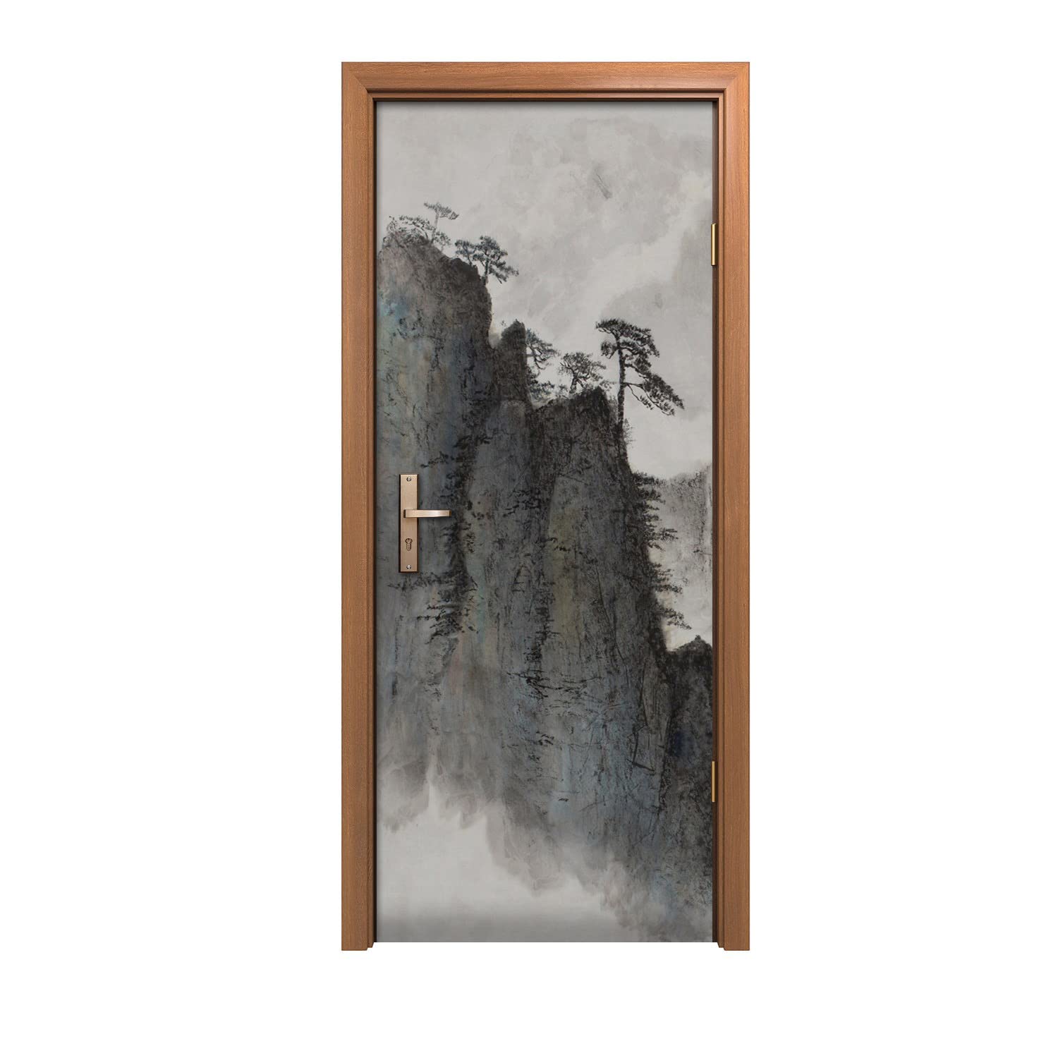 Autocollant de porte design d'intérieur brume montagneuse 90x200