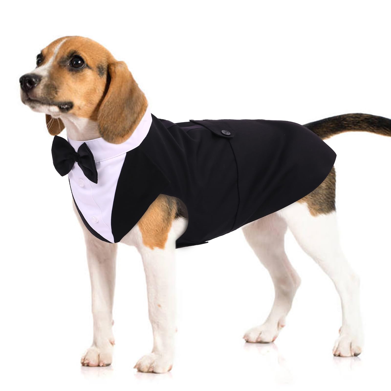 Esmoquin de Perro, Smoking para Perros Set Traje y Bandana para Boda Camisa de Pajarita Elegante Formal Ropa Abrigos para Fiesta de Cumpleaños Boda Navidad Halloween Party(Negro, L)
