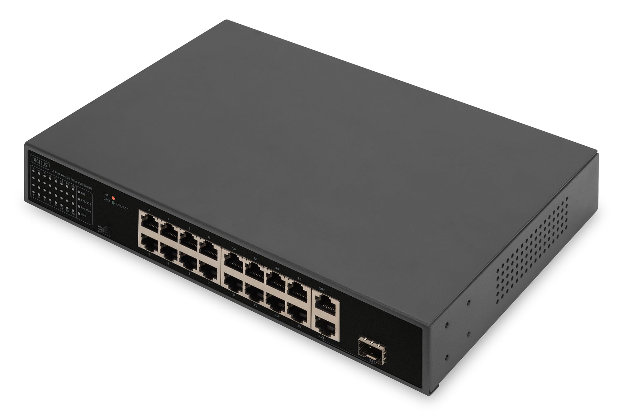 DIGITUS Switch 16-Port FE PoE 2 GE Uplinks RJ45/SFP Power over Ethernet RJ-45