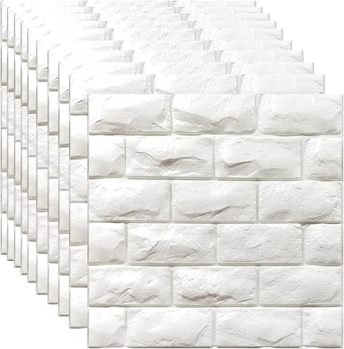 Paneles de pared 3D para despegar y pegar papel tapiz de ladrillo 3D autoadhesivo 20 piezas panel de pared de piedra sintética blanca papel tapiz de