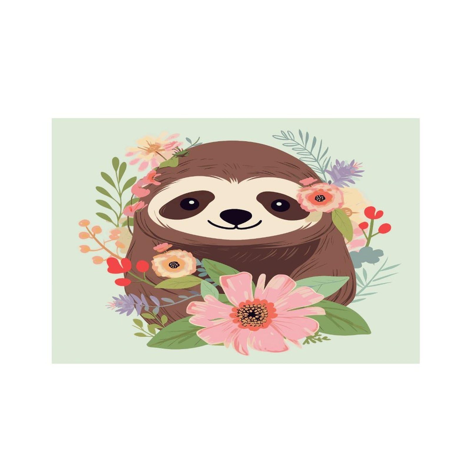 Sloth and Flowers Placemats Non-Slip Heat Resistant Table Mats Flax Washable Cloth Place Mats Easy to Clean Premium Placemat for Kitchen Dining Table Decor Party Outdoor