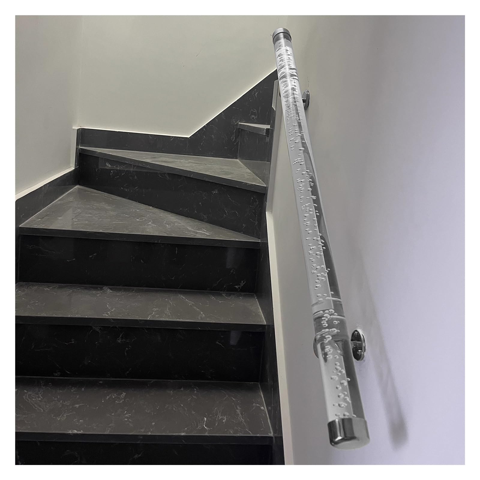Clear Acrylic Adjustable Stair Handrail - Custom Length 1.6-20ft, 200kg Support Bracket for Enhanced(Silver Bracket,50cm(1.6ft))