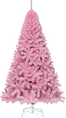 CozyBox Árbol de Navidad artificial de PVC rosa de tamaño completo con soporte de metal 6 pies 7 pies 8 pies 7 pies de alto