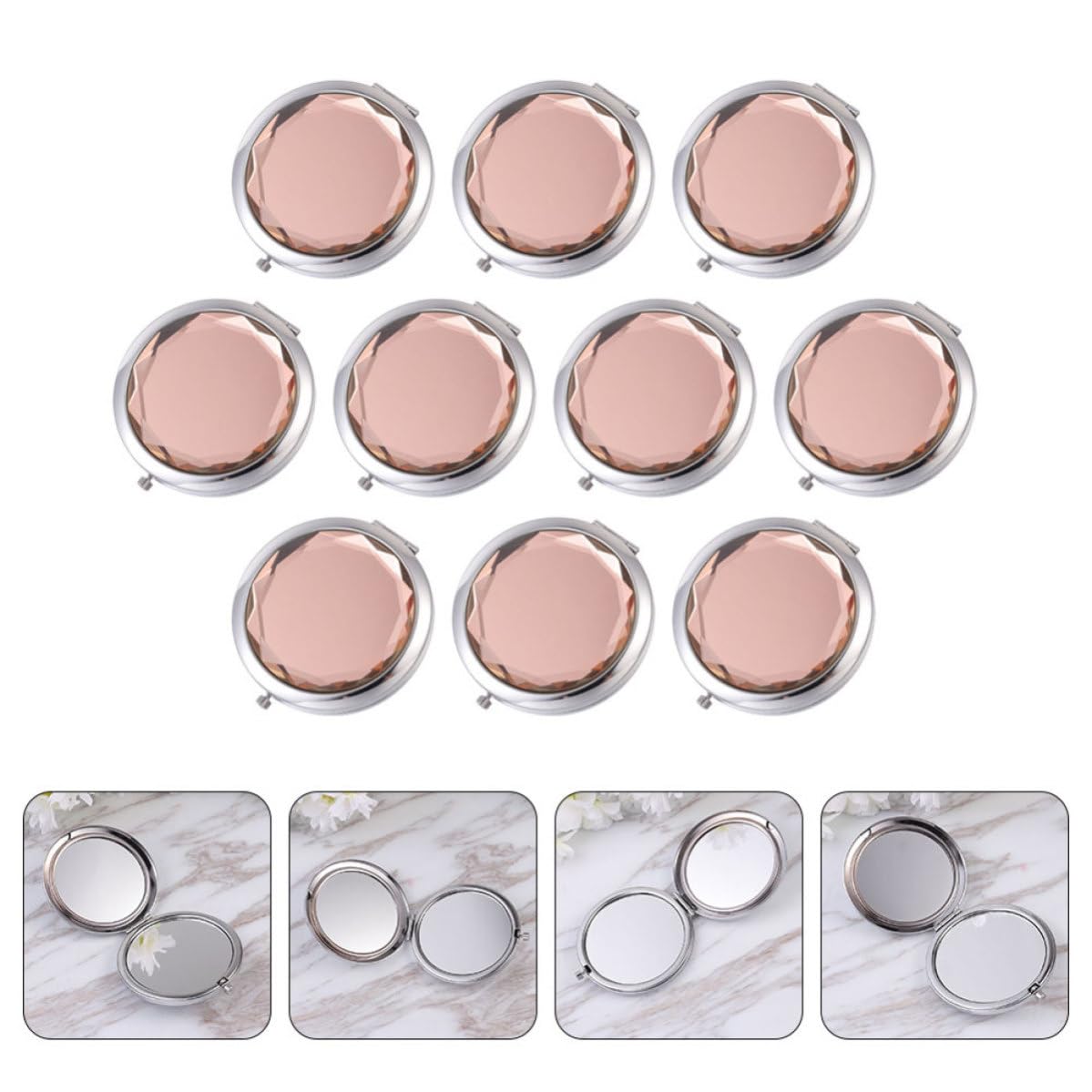 Artibetter Tragbarer Kosmetikspiegel aus Metall und Glas 10 Stück-Pack Kompakter Reise Taschenspiegel Leichter Doppelseitiger Make Up Spiegel für Frauen Unterwegs