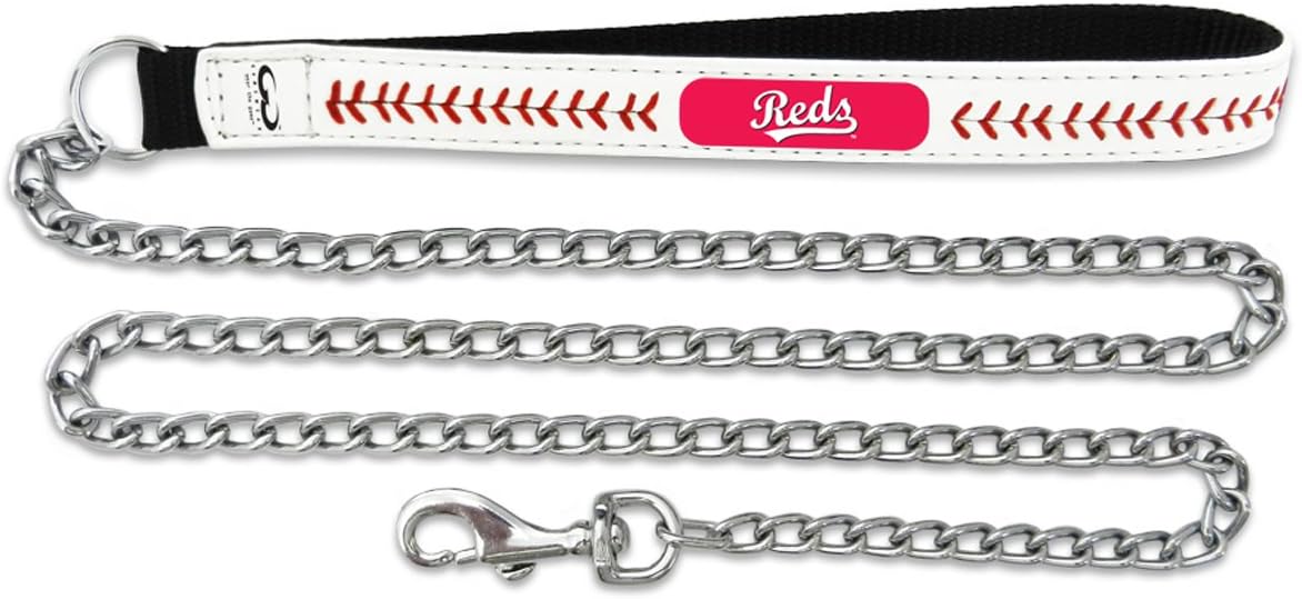 MLB Cincinnati Reds Baseball Leather Chain Leash, 2.5 mm