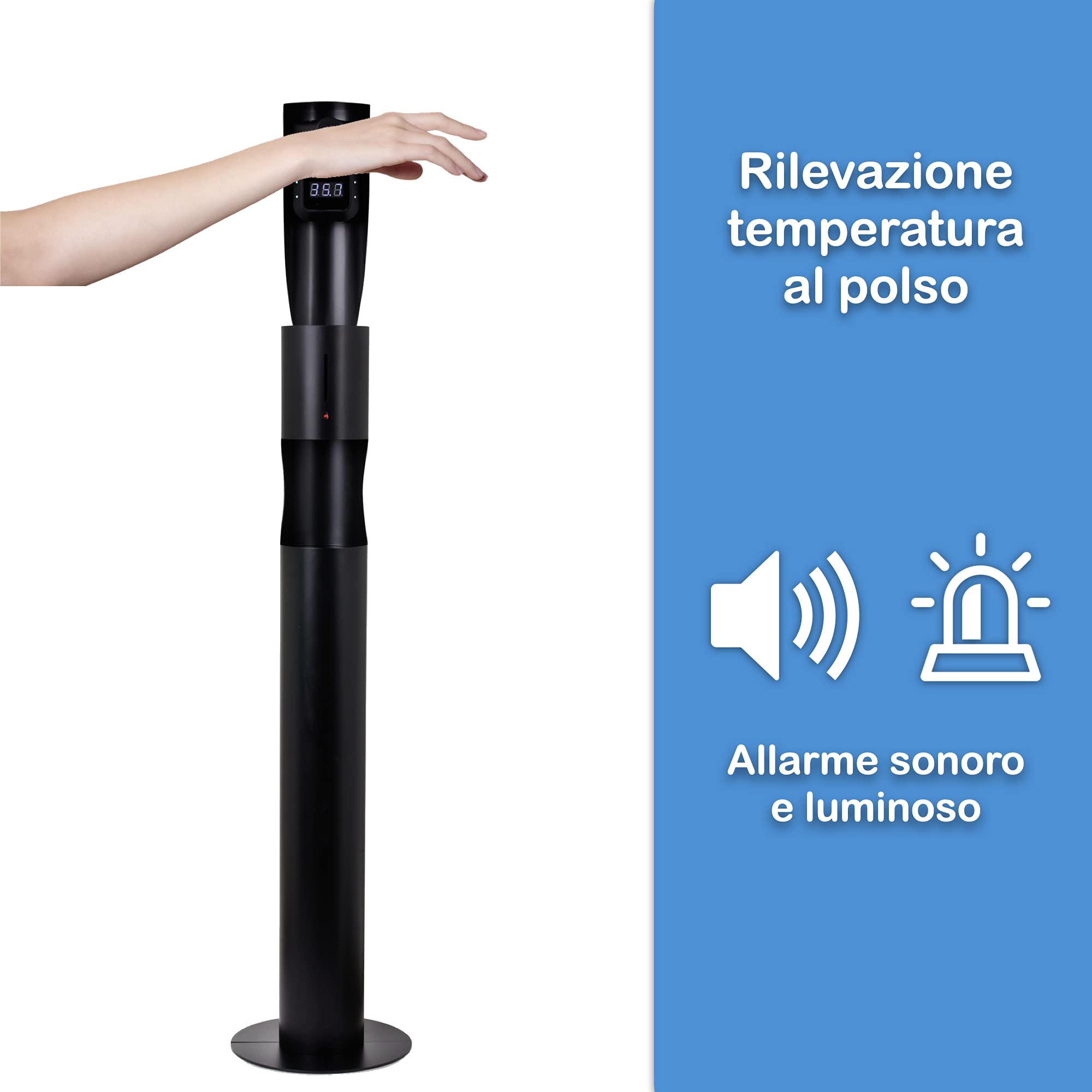 Termometro Digitale Elegante con Dispenser Automatico 160 cm | Colonna Adige/GT con Termoscanner e Dispenser Automatici certificati