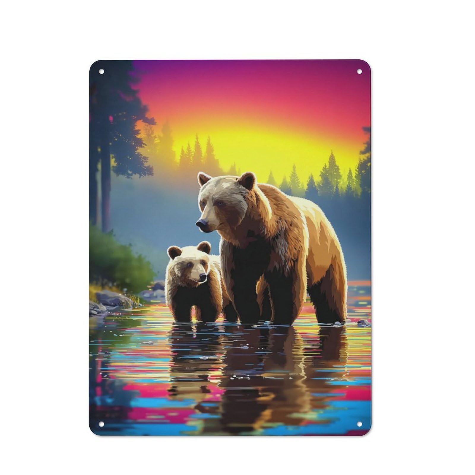 Bistro Style Sunset Bears Reflection -1 Tin Wall Sign 40x30cm, Shop Wall Decor for Takeaway, Bar, Kitchen Or Counter Area