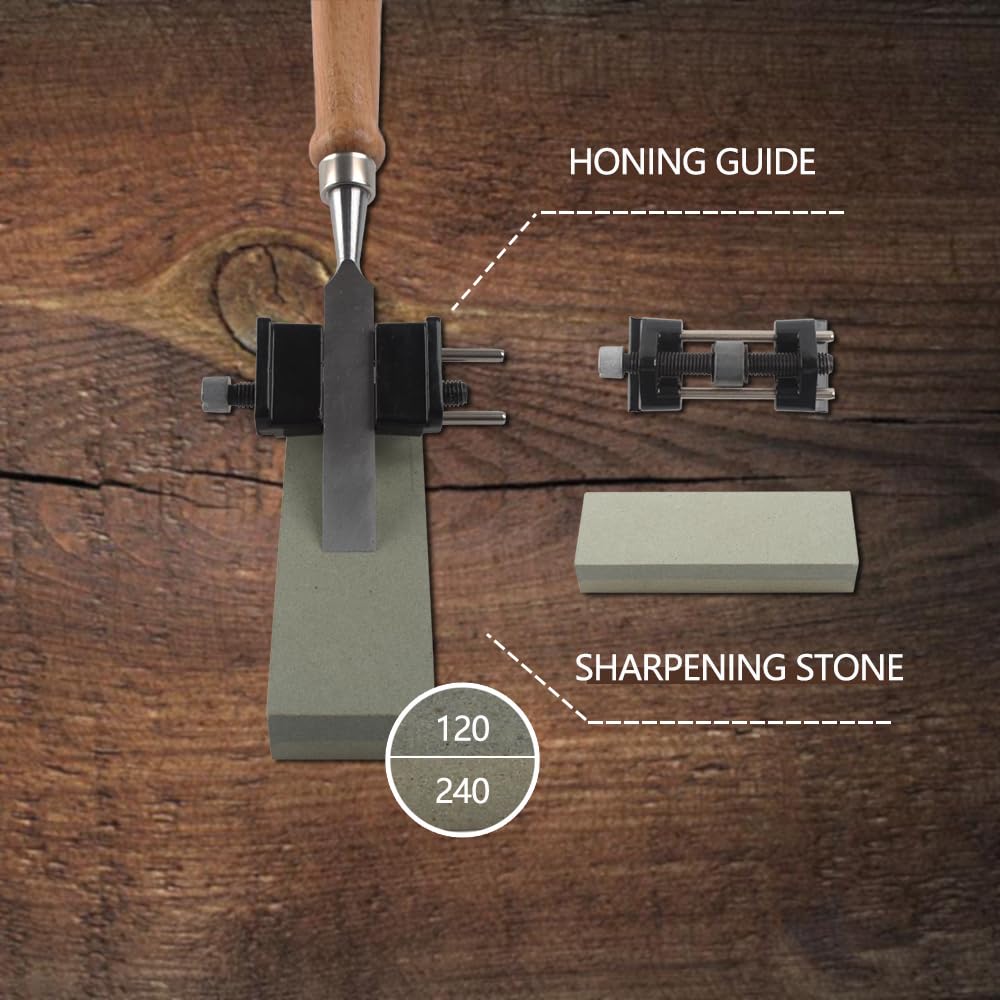 Juego de 8 cinceles de madera, kit de cinceles para carpintería de 11.4 pulgadas con guía de afilado, piedra de afilar y caja de madera
