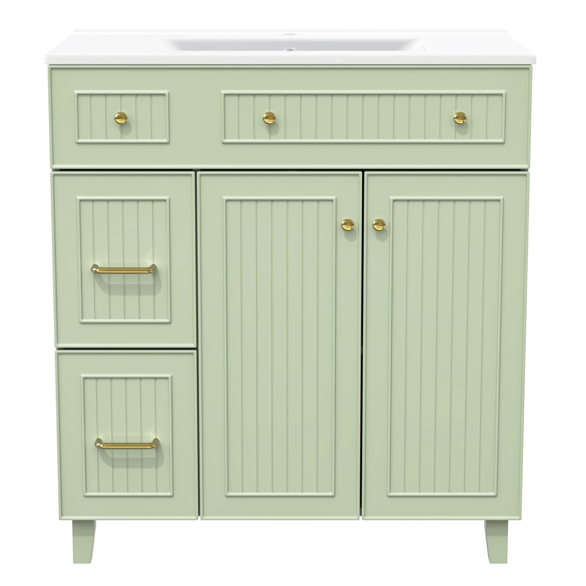 KOMHTOM Meuble de Salle de Bain avec, 2 Tiroirs, Poignée Métal et Étagère - 82 x 47 x 90cm Lavabo Simple Moderne - Armoire de Rangement en Bois (Vert)