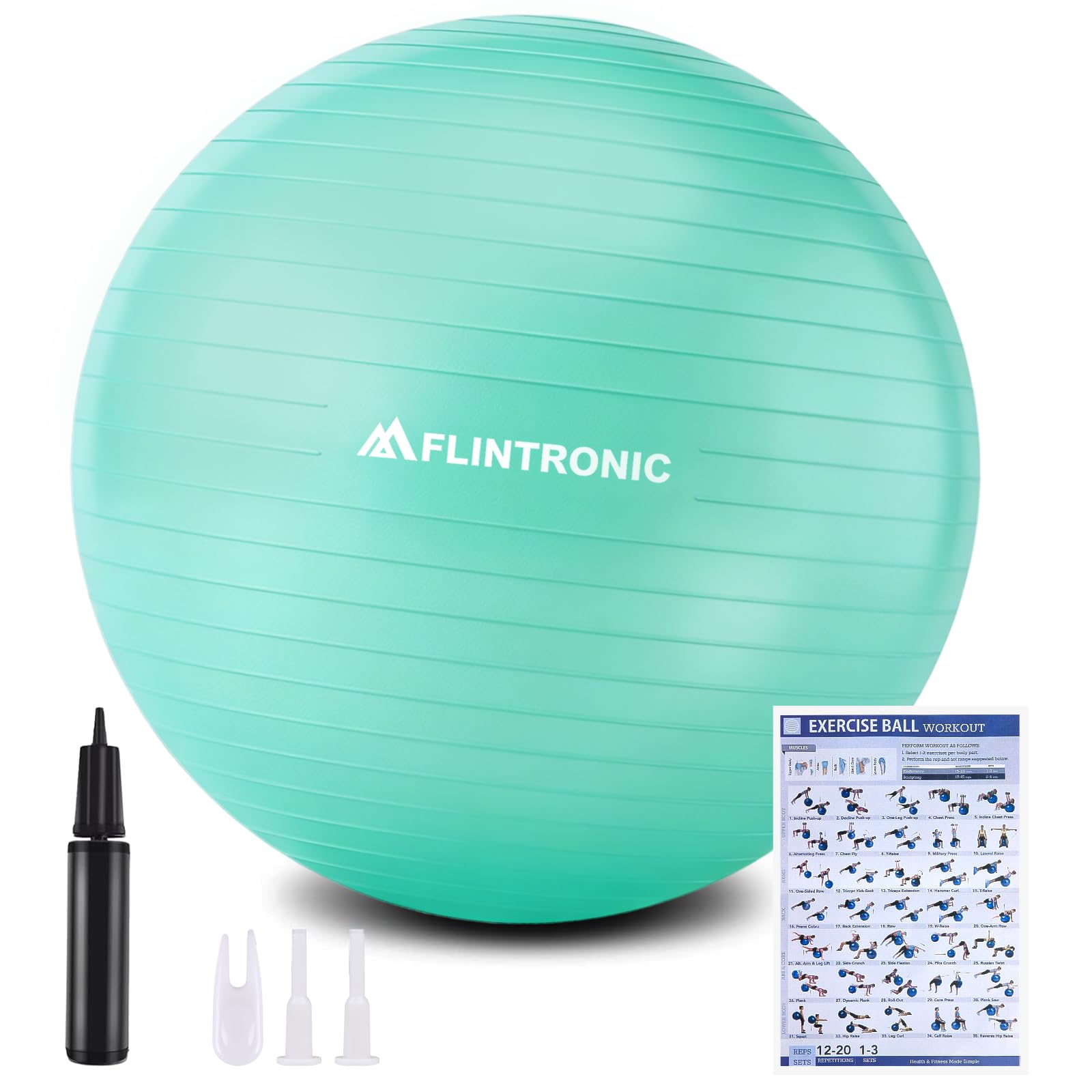 flintronic Yoga Ball, Anti-burst Yoga & Fitness Ball, 65cm Extra Thick Exercise Pregnancy Balls with Hand Pump for Labour, Pilates, Fitness, Stability