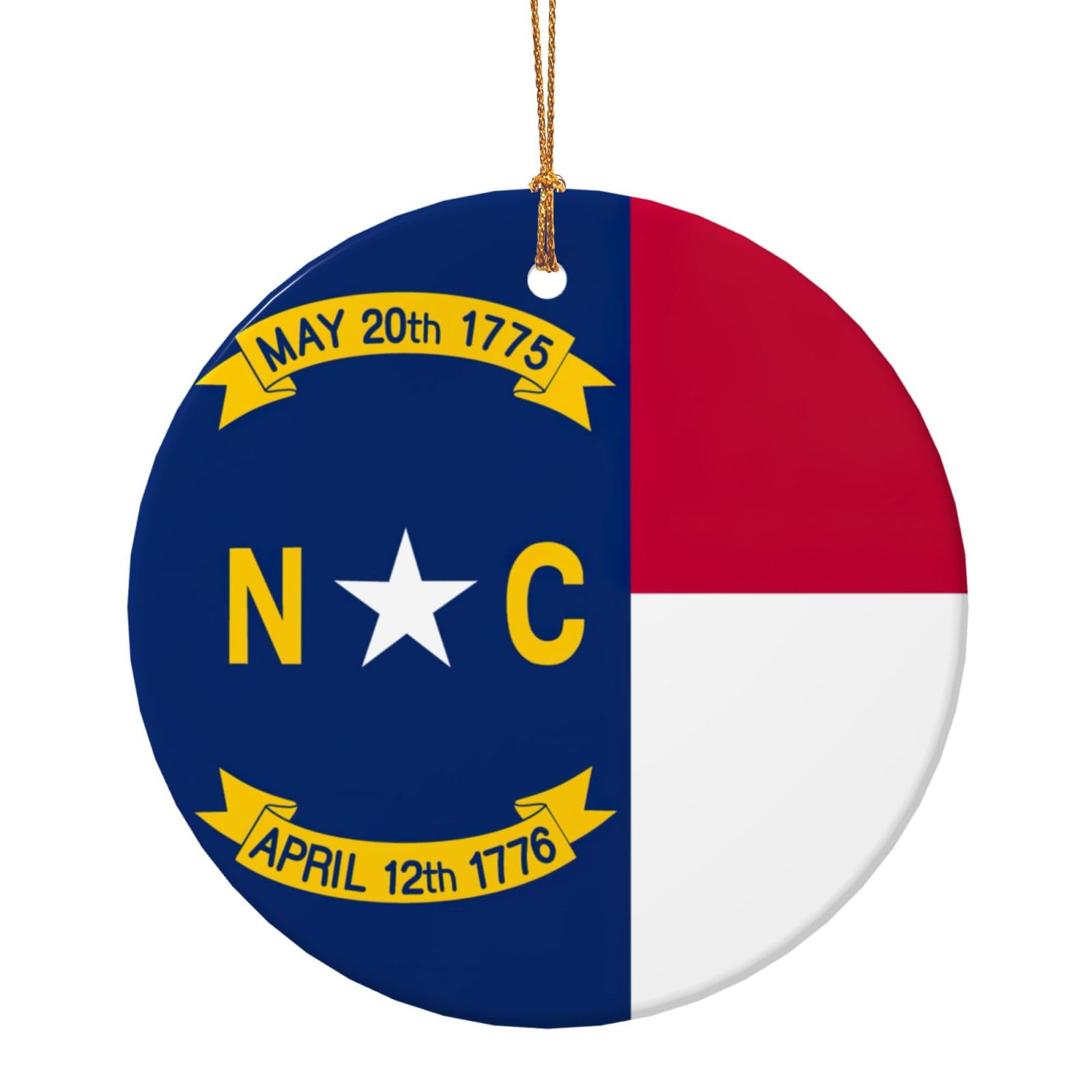 North Carolina State Flag Printing Circular Christmas Ornament, Ceramic Xmas Decorations For Tree, Holiday Ornament, Unique Gift Idea