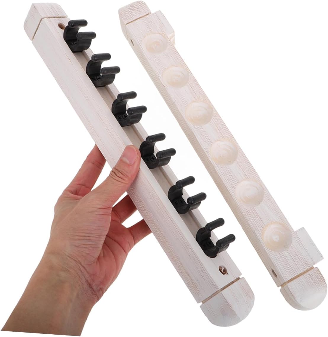 Luxshiny 2 Pairs 6-hole Solid Wood Pool Cue Rack Wall Mounted Billiard Cue Storage Holder White Billiards Accessory for Game Room Organization