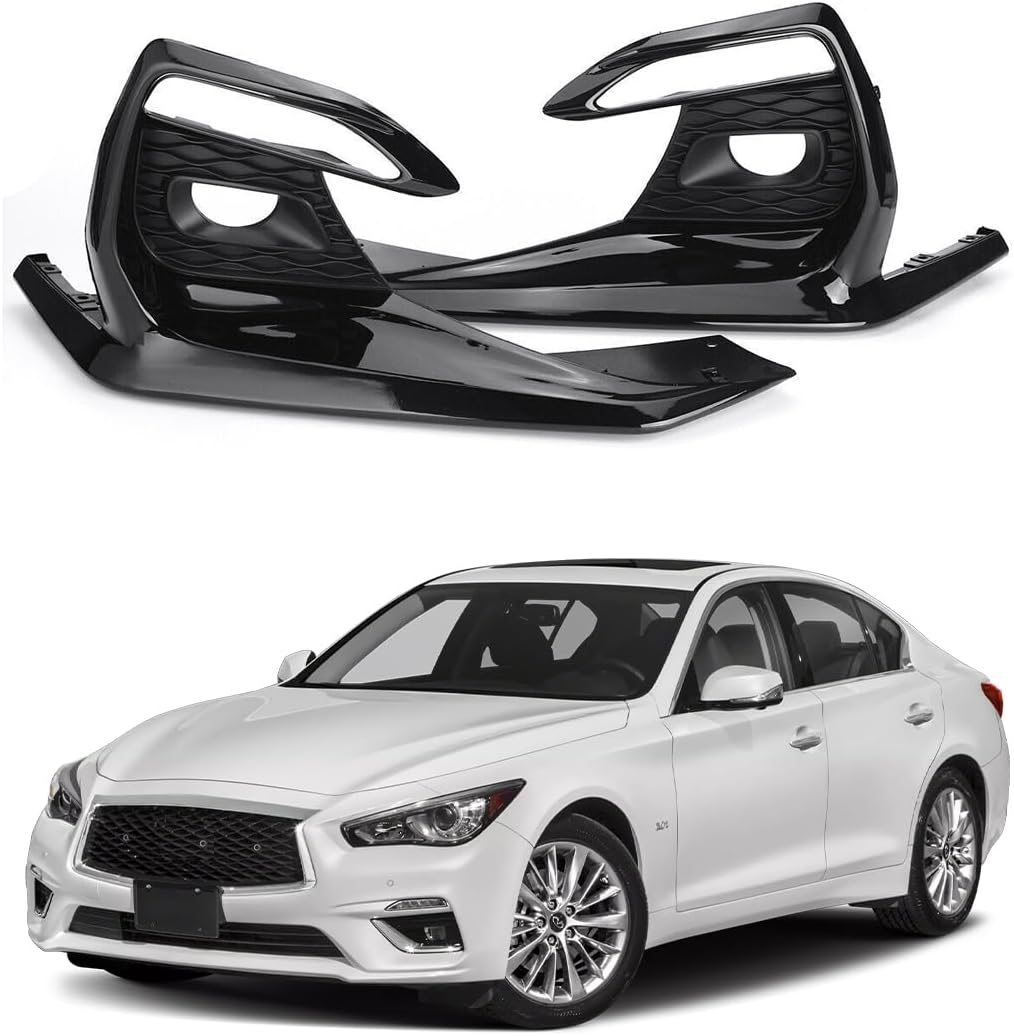 Front Bumper Fog Light Bezel Cover Glossy Black Fit For Inf1nit1 Q50 Sport 2018-2021