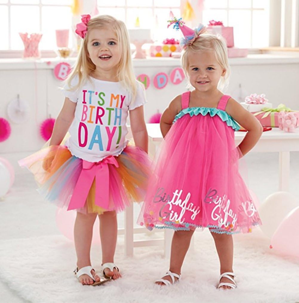 Girls'It's My Birthday Print Shirt Tutu Skirt Dress Outfit Set - Image 2