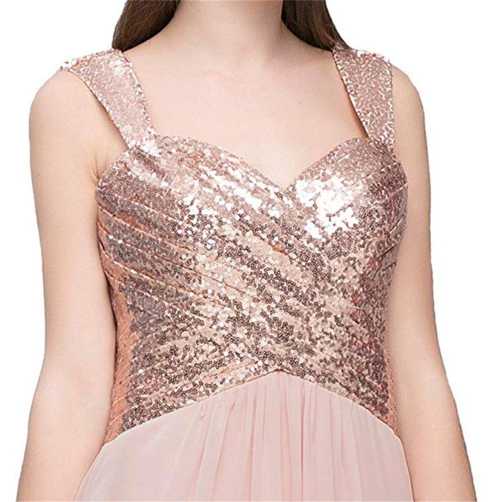 Snapklik.com : Rose Gold Sequined Chiffon Bridesmaid Dresses For Women  Sweetheart Backless Long Prom Gowns Blush Pink US22W