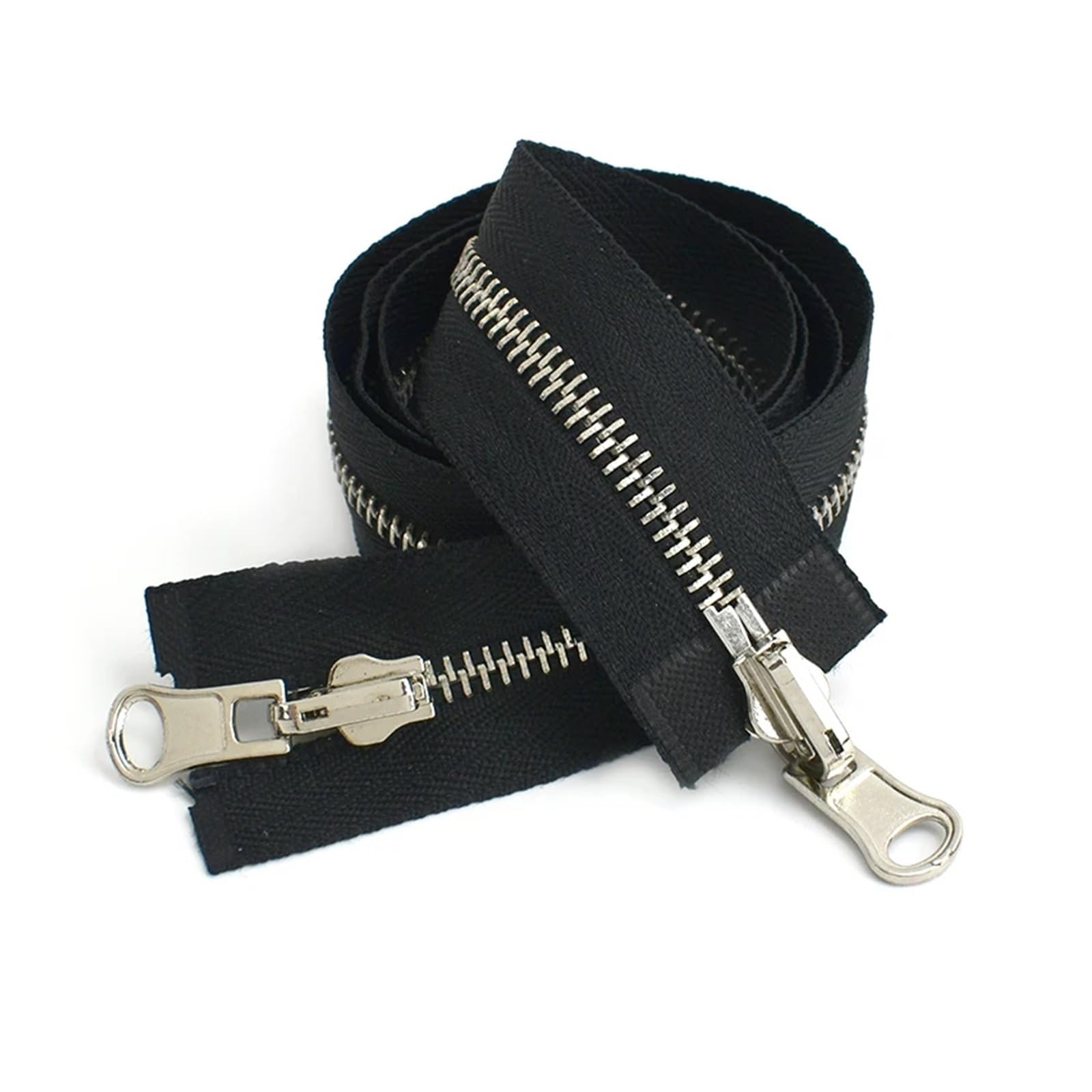 Chiusure lampo in plastica Cerniera a spirale in n Zips 2Pc 70-100cm Double Sided Zippers Open End Two Way Rotary Slider Zip for Jacket Coat Clothes DIY Sewing Accessories(BlackSilver,100CM-8#)