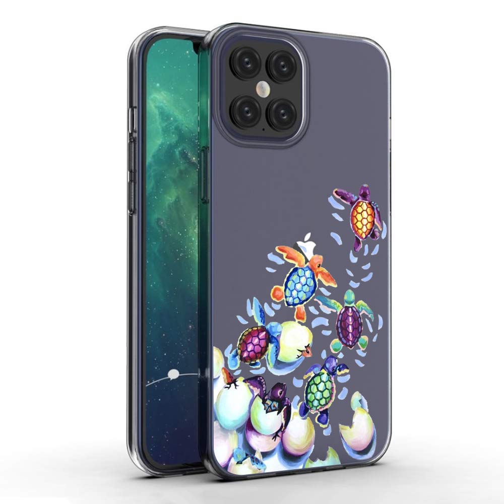 YIYIDAWomen Case Compatible with iPhone 12 Pro Max, Watercolor Sea Turtle Waterproof Ultra Slim Thin Glossy Soft TPU Rubber Stylish Flexible Protective Case Cover for iPhone 12 Pro Max
