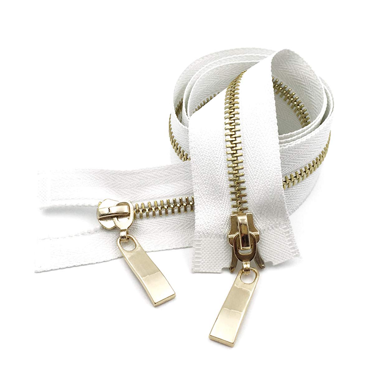 DSESS Zipper Tape#5 Metallic Nylon Coil Zippers Nylon Coil Zippers Bulk Jacket Zippers for DIY Sewing Craft Tailor Bag Garment，1Pcs(White Gold,80cm)