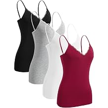 Rosyline V Neck Camisoles for Women Adjustable Lace Cami Undershirt Spaghetti Strap Lace Tank Tops