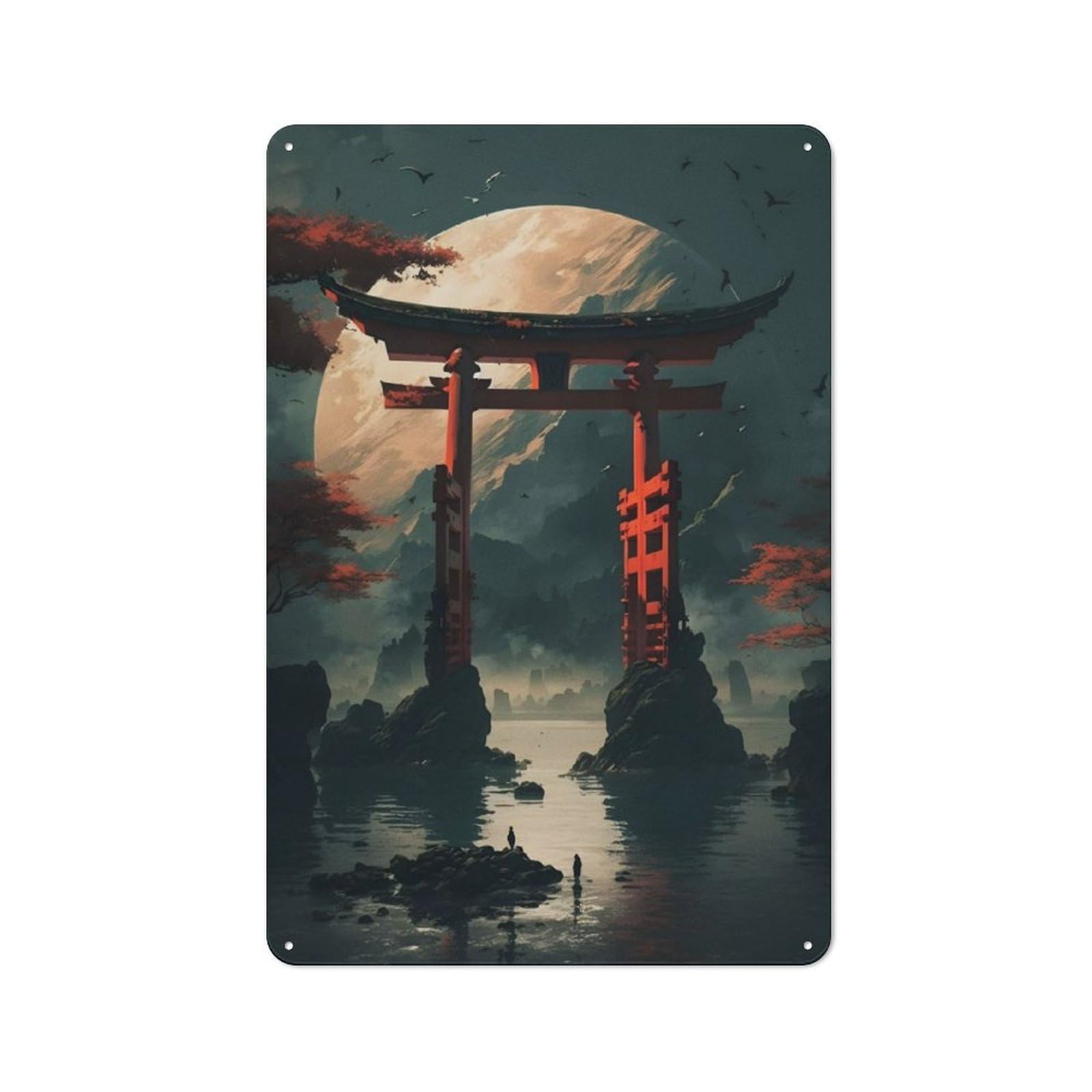 Junmoney Torii Gate And Planet Vintage Metal Plaque 30X20cm Featuring For Pub Or Café, Suited To Café Interior Fans