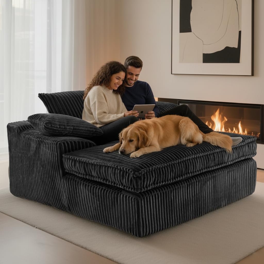 SUNPEAK Oversized 67" Chaise Lounge Chair Indoor, Corduroy Upholstered Deep Seat Sofa Couch, Cloud-Soft Boneless Lounger, Comfy Reading Chairs for