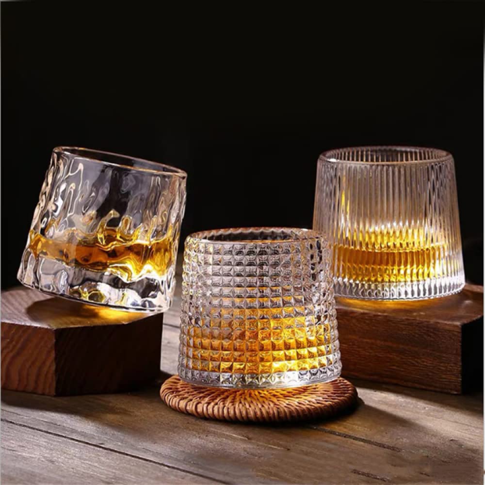 Verres à whisky en cristal 5 OZ lot de 3, verres à l'ancienne rotatifs, verre de bar Tumbler Rocks pour boire du bourbon, du scotch, des cocktails, du cognac