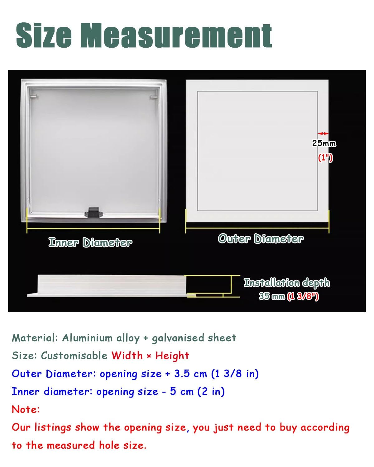 Puerta de Acceso metálica Impermeable para Pared, Puerta de ático con Panel de fácil Acceso, Marco de Aluminio, Tapa de Orificio de Pared, Placa de Servicio para cableado de plomer
