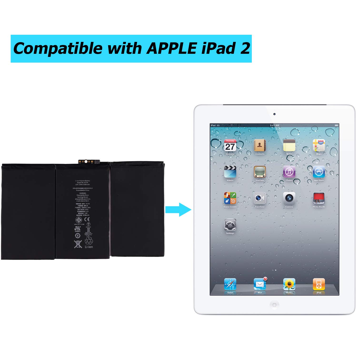 Batteria RUIXI 6500mAh Per IPad 2 – Compatibile Con A1395, A1396, A1397, A1316, Ricambio Originale