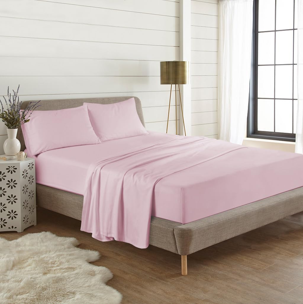 Dazzle Collection 100% Brushed Cotton Thermal Flannelette Fitted Sheet 25cm Deep Mattress Sheet Soft & Cozy Fitted Bed Sheet (Pink, Super King)