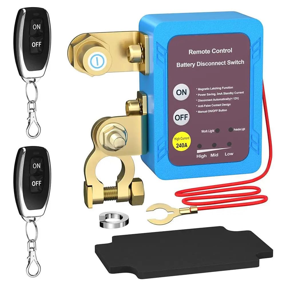Drahtlose Fernbedienung Auto Isolator Schalter,12V/24V Batterie Trennschalter 240A,Kill Switch Anti-Diebstahl Automatische Abschaltung Batterietrennschalter (Standard)
