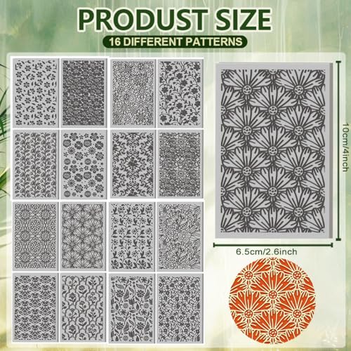 Image of 16 Pcs Complex Flowers Pattern Polymer Clay Texture Sheet Regular Patterns of Flowers Rubber Clay Texture Mat for Polymer Clays Making Earrings Jewelry DIY Crafts 4 x 2.5 Inch