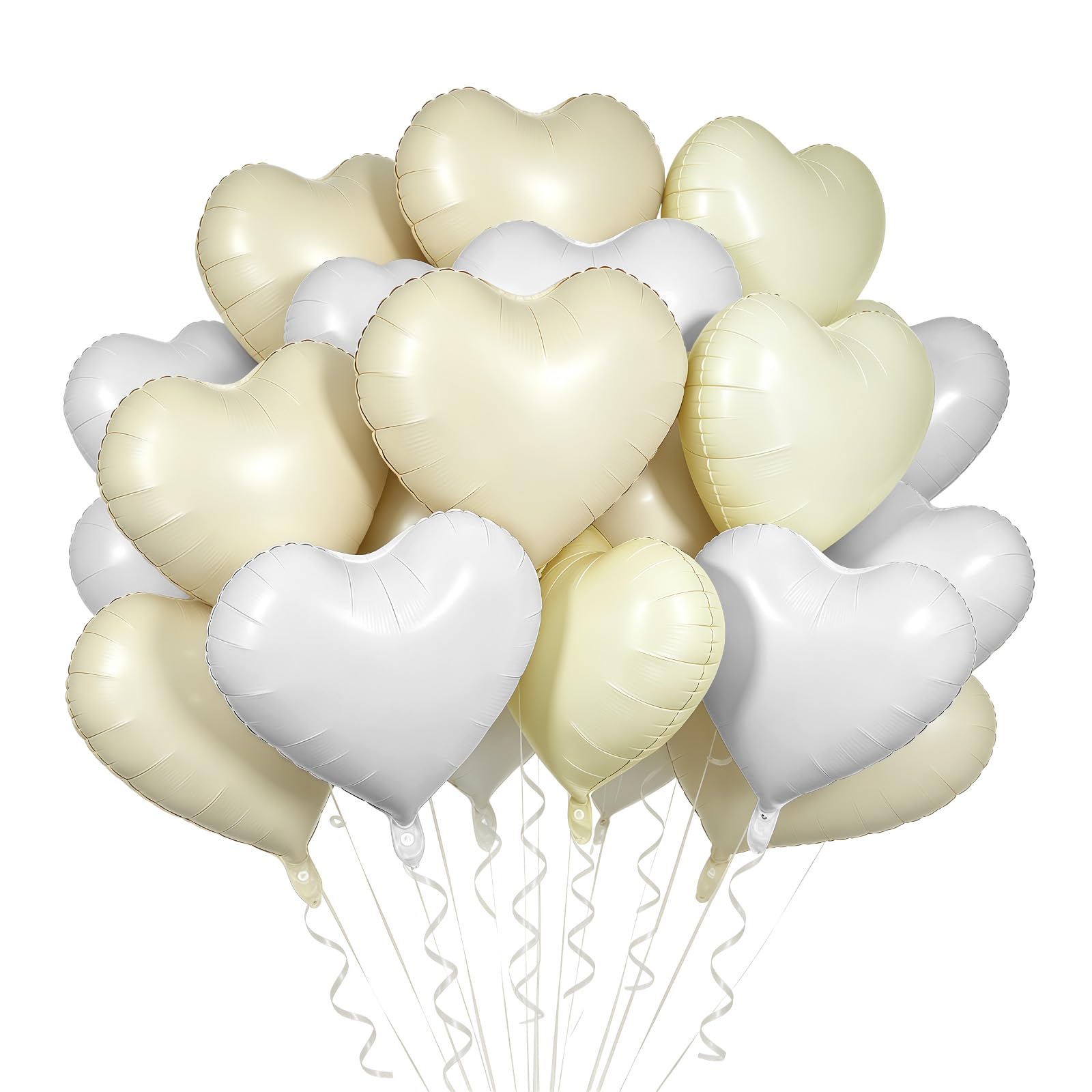 18Pcs Foil Balloons Cream White & White Heart Shape 18 Inch Mylar Beige
