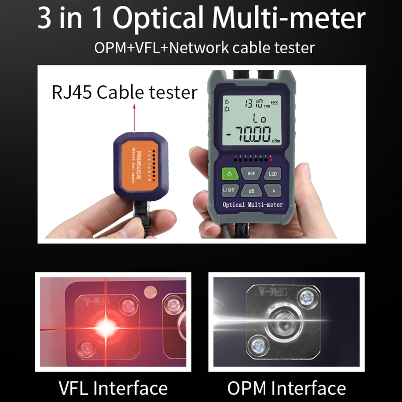 Tester światłowodowy Mini 4 w 1 optyczny miernik mocy precyzyjny zintegrowana maszyna z czerwonym światłem Wizualny lokalizator błędów test kabla sieciowego 5 km 15 km30 km (kolor: OP50AP-TV15