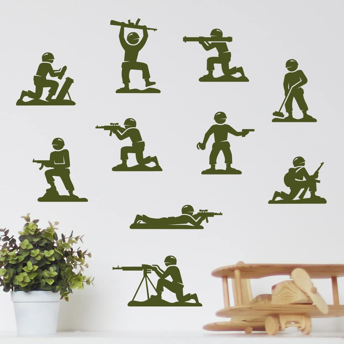 Wall4stickers Boys Green Army Soldiers Wall Stickers, Military Kids Decals, Room Decor, Vinyl Decals, Playroom Decoration