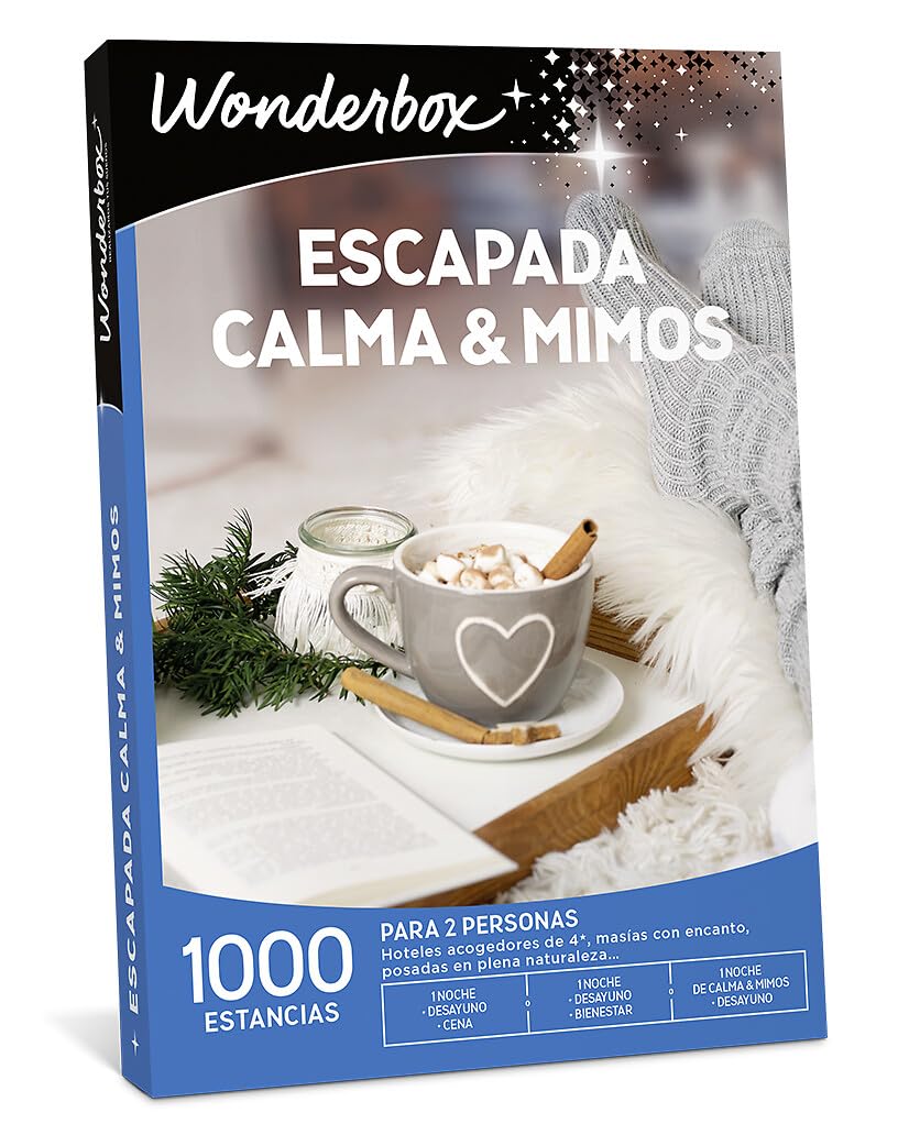 WONDERBOX - Caja Regalo - Escapada Calma & Mimos - 1 Noche con Desayuno y Cena o Actividad Bienestar para 2 a Elegir Entre Hoteles acogedores de 4*, masías, posadas en Plena Naturaleza...