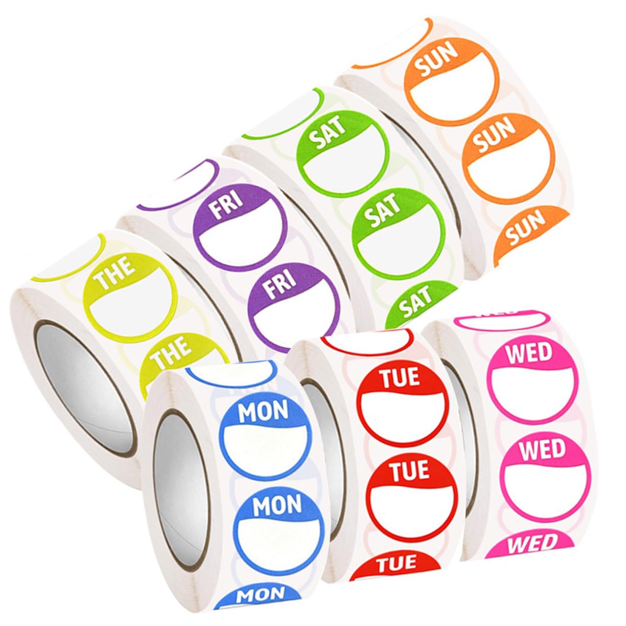 お値下げ▲曜日シール 丸型 7ロール7000枚 海外 ロールシール ステッカー Amazon | カラーラベル シール 丸型 円形シール 青 ステッカー