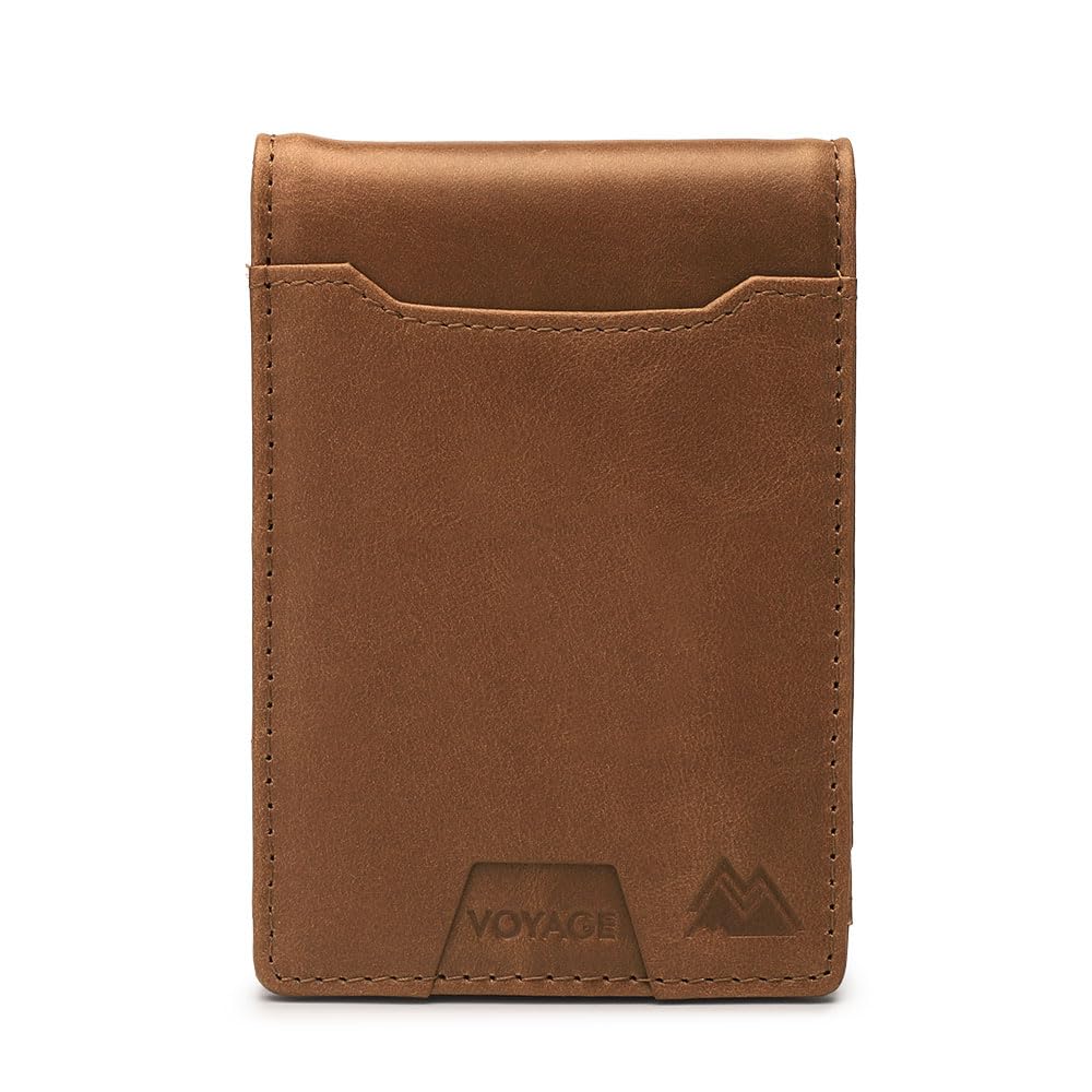 Mountain Voyage Co Leather Wallet - RFID-Blocking Genuine Vintage Leather Bi-Fold Card Holder with Money Clip and Gift Box (Sand Beige)