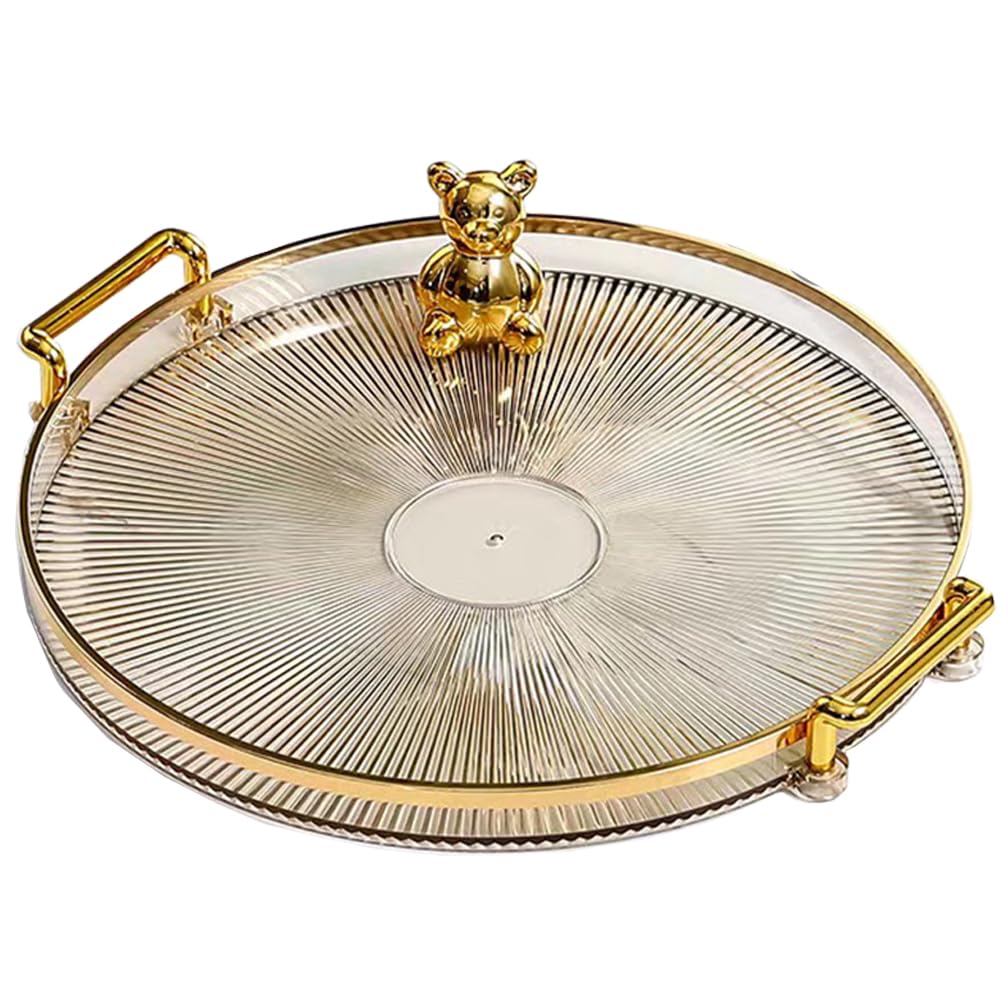 MYMM 10.6" Round Decorative Tray with Handle, Modern Vanity Tray & Ottoman Serving Tray, Coffee Table, Kitchen & Bathroom for Coffee, Breakfast, Food & Beverages (Amber)
