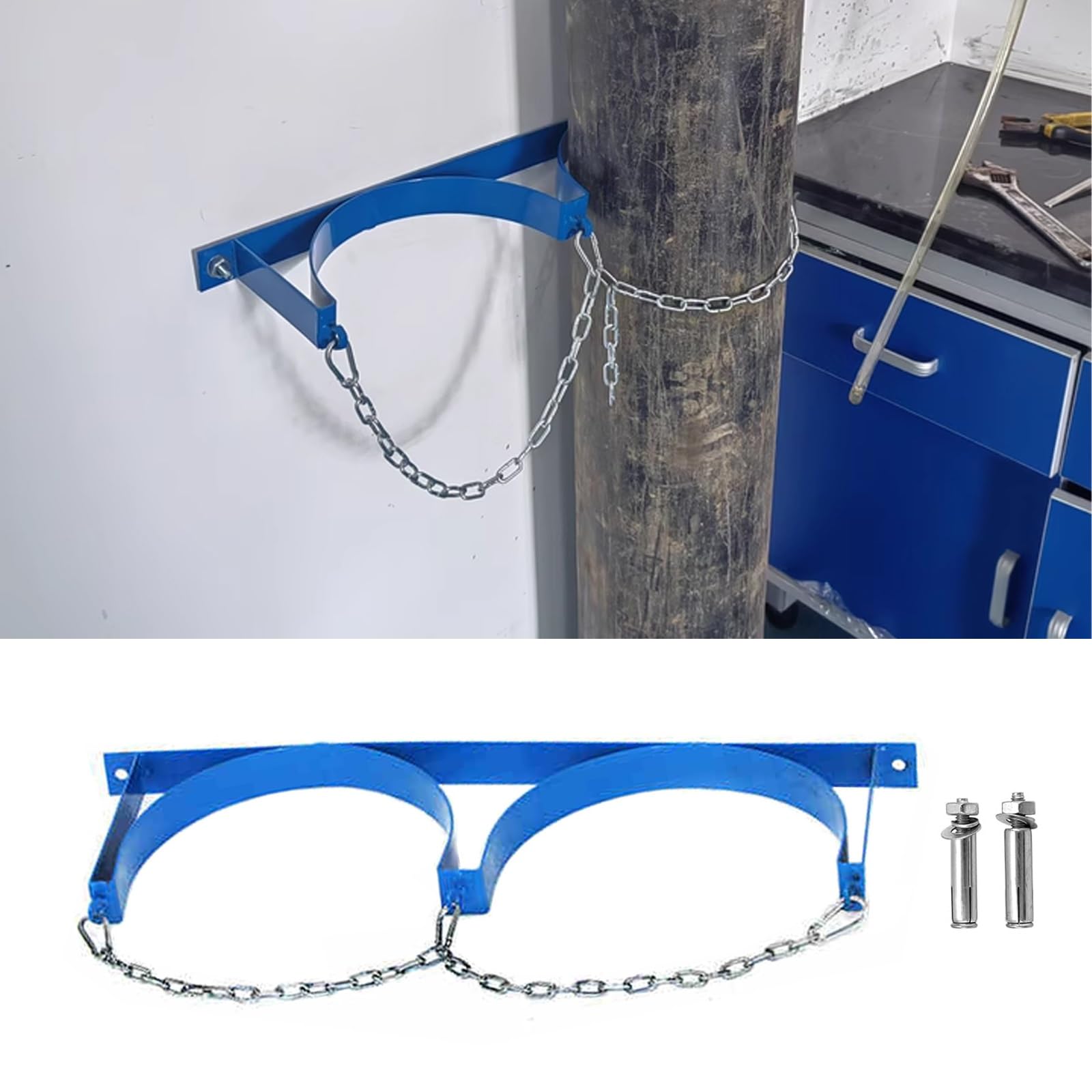 GHHVFEC Oxygen cylinder rack,Wall Mounted Steel Gas Cylinder Shelf for Laboratory & Factory, Adjustable Extinguisher Holder with Metal Buckle, 10.6in Expansion Tank Mounting Bracket