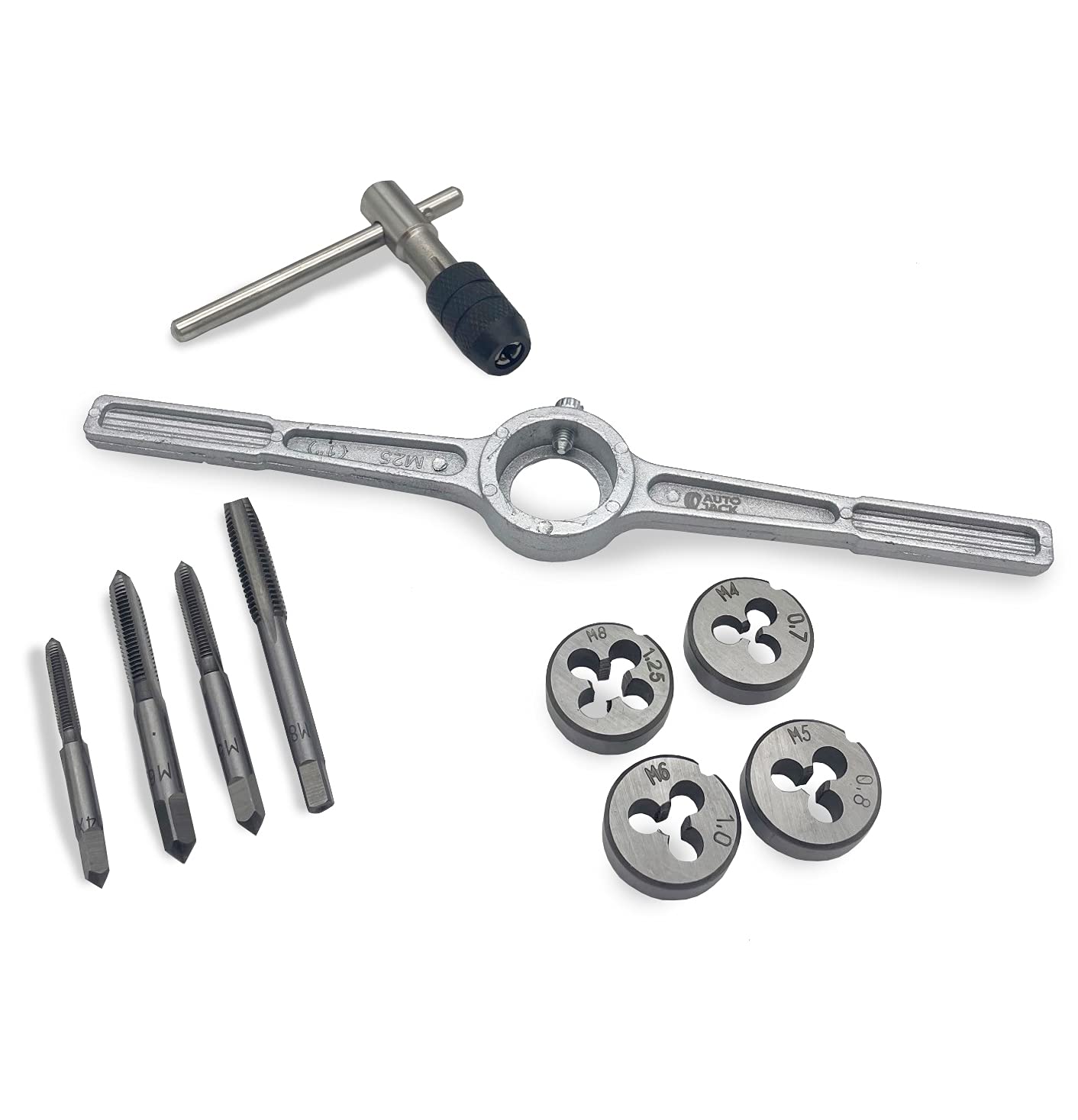 Autojack 10 Piece Metric Tap and Die Set Thread Screw Tool - Silver
