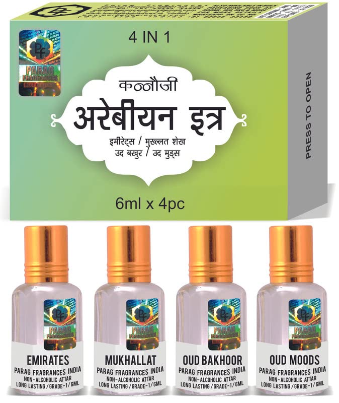 Image of Parag fragrances Top Attars Collection Of India /Alcohol Free Attar Gift Pack (Arabic), Unisex, Liquid, 6 Ml
