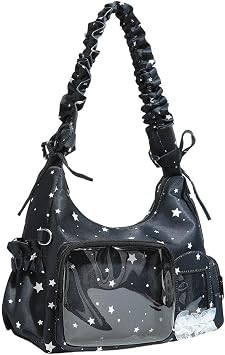 Star Pattern Ita Bag, Japanese School Handbag Crossbody Bag Underarm Bag, Y2k Shoulder Bag Clear Anime Pin Display Bag, Pvc Window Tote for Badge Collection