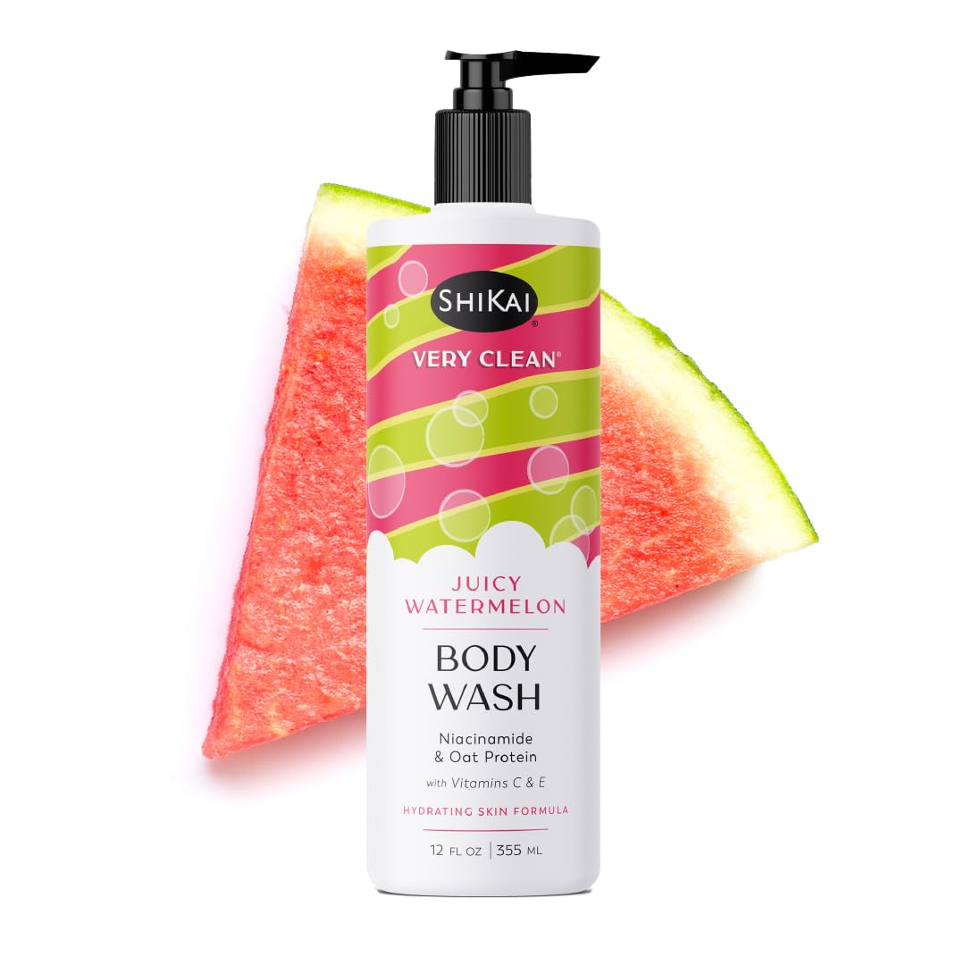 ShiKai Very Clean Body Wash (Juicy Watermelon, 12 oz) | Hydrating Gel Cleanser for Dry Skin | With Niacinamide, Oat Protein, Vitamins C & E