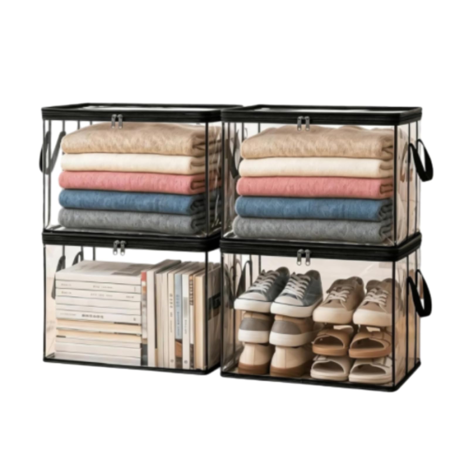 Moedweuo Large Transparent Toy Storage Bag, Foldable PVC Doll Storage Organiser with Carry Handles, Heavy Duty Clear Storage Bin for Children's Toys, Dolls and Stuffed Animals